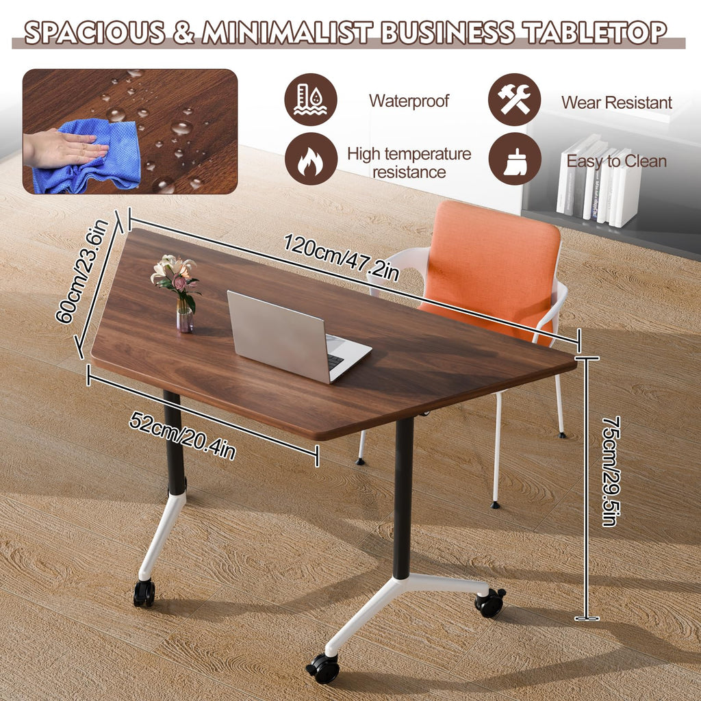 6 Pack Folding Conference Tables with Wheels, 4FT Modern Walnut Modular Conference Room Table Mobile Trapezoid Foldable Training Table for Office Classroom Meeting (6PACK)