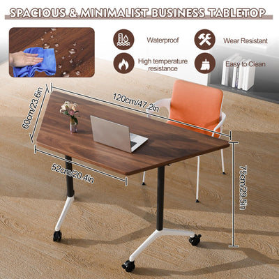 6 Pack Folding Conference Tables with Wheels, 4FT Modern Walnut Modular Conference Room Table Mobile Trapezoid Foldable Training Table for Office Classroom Meeting (6PACK)