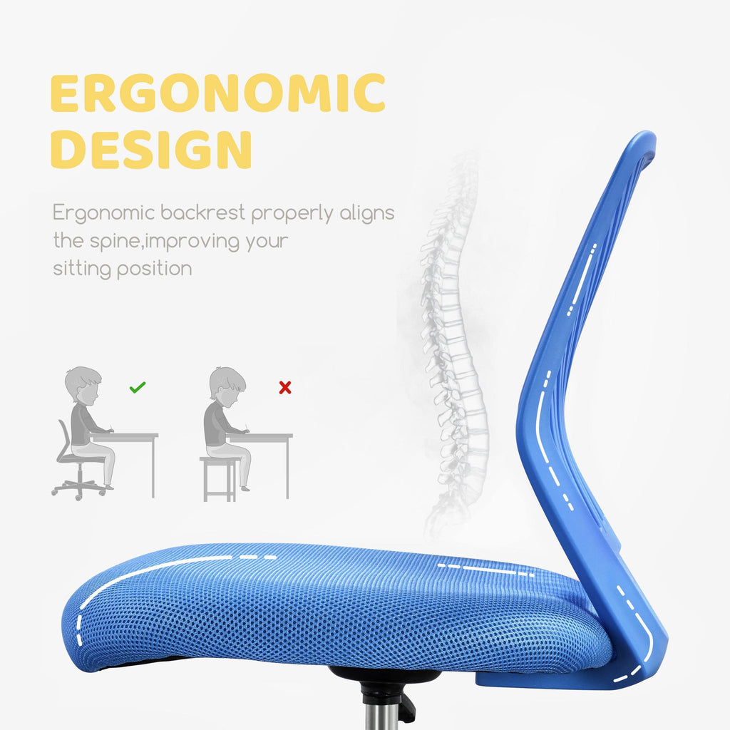 Students Desk Chair Low-Back Armless Study Chair Cute with Lumbar Support Adjustable Height for Youth, Blue