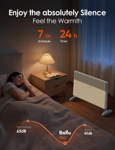 Convection Panel Space Heater for Large Room,1500W Electric Heater with Programmable Thermostat,WiFi App Control,Standing or Wall Mount,Smart Quiet Heater for Indoor Use,Works with Alexa,White
