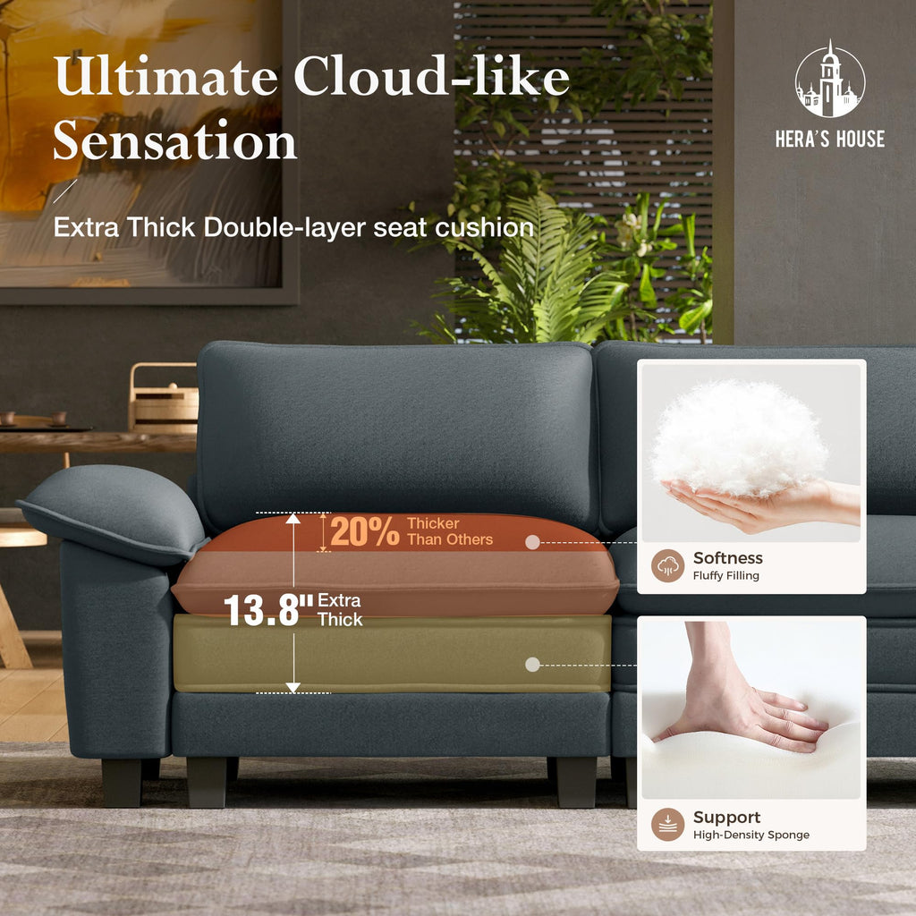 3 Pieces Modular Sectional Sofa Sets, Oversized Couch Set with Loveseats and Armchair, Comfy Cloud Couches with Throw Pillows, 6-Seater Sofa for Living Room, Chenille Dark Blue