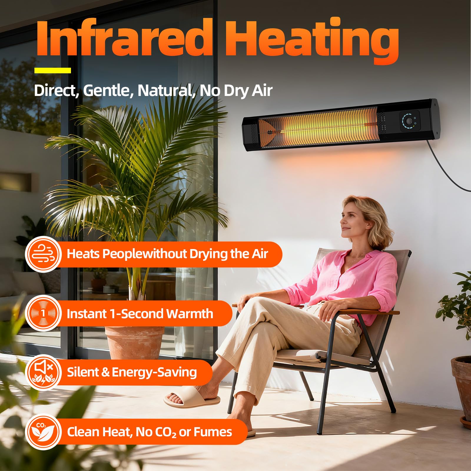 34" Wall-Mounted Electric Patio Heater, 1500W Infrared Outdoor Heater with Motion Sensor & Remote, IPX5 Waterproof, 9 Heat Levels, 9H Timer, Indoor Garage Backyard Deck Patio Heaters