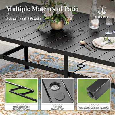 9 Pieces Outdoor Dining Set, Patio Table and Chairs Set for 8, 8 x Textilene Chairs and 1 x Large Rectangle Metal Table with Umbrella Hole for Deck Garden Backyard Lawn Poolside