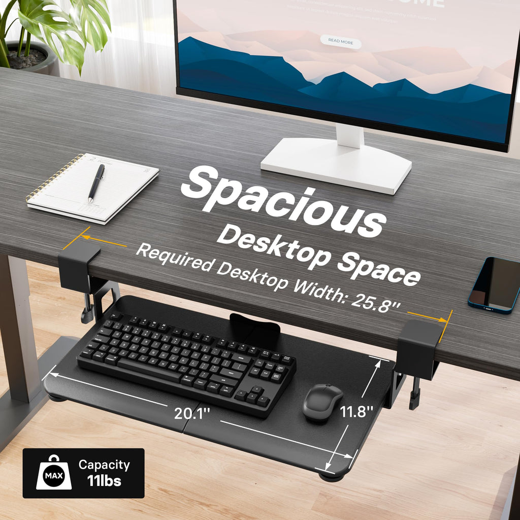 KMT01-PJ Under Desk Keyboard Tray, Pull-Out Keyboard & Mouse Platform with C-Clamp, 20 x 11.8 in Space-Saving Ergonomic Slide-Out Drawer, Black