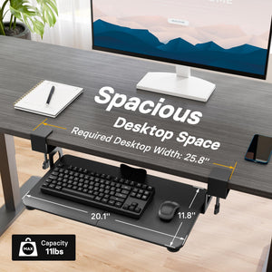 KMT01-PJ Under Desk Keyboard Tray, Pull-Out Keyboard & Mouse Platform with C-Clamp, 20 x 11.8 in Space-Saving Ergonomic Slide-Out Drawer, Black