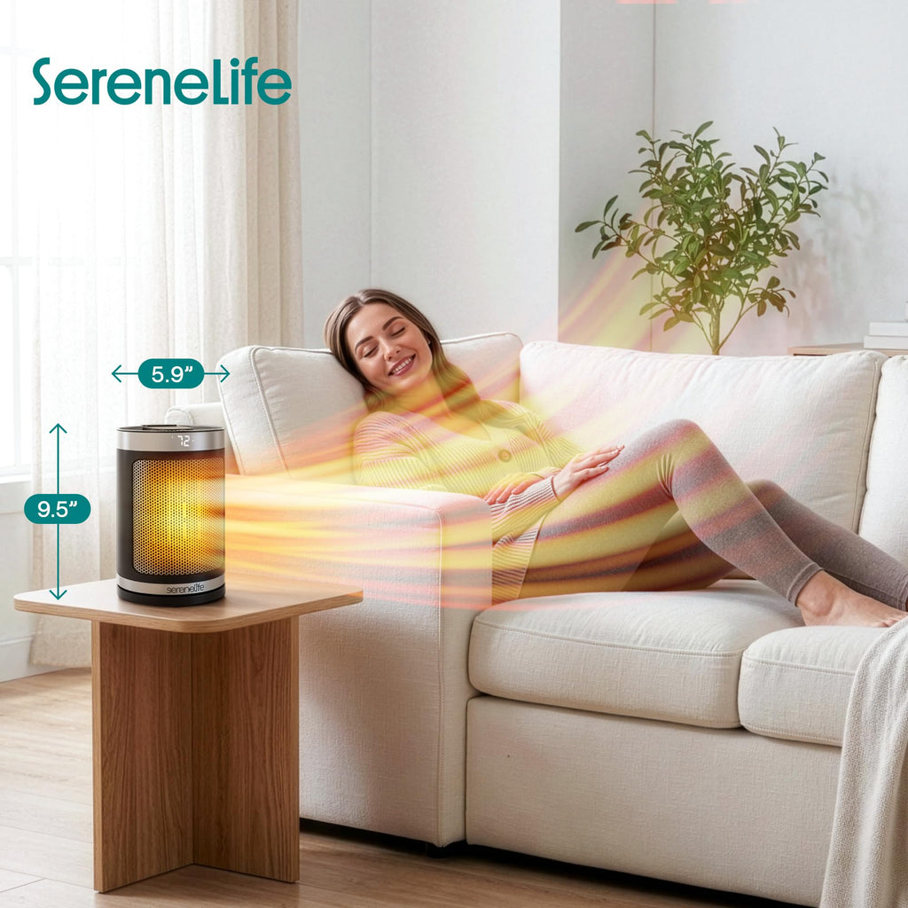 Portable Space Heater – 1500W PTC Ceramic Electric Heater with Thermostat, Remote, 12-Hour Timer, 3 Heating Modes, Oscillation, Safe & Quiet for Home, Office, Bedroom (Black)