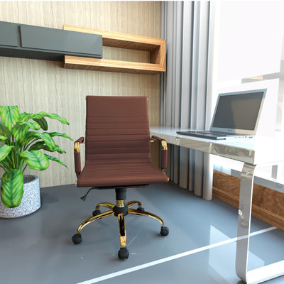 Qty 4 Modern Ergonomic Executive Office Chair, High-Back Leather Conference Desk Chair with Adjustable Height, Tilt Control, 360° Swivel & Gold Frame for Home Office
