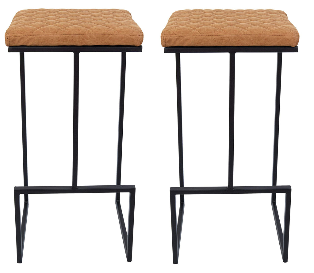 Counter Height Bar Stools, Modern Industrial Backless Counter Stools for Kitchen Island, Dining Counter & Home Bar, Faux Leather Upholstered Seats with Metal Frame, Set of 2, Brown