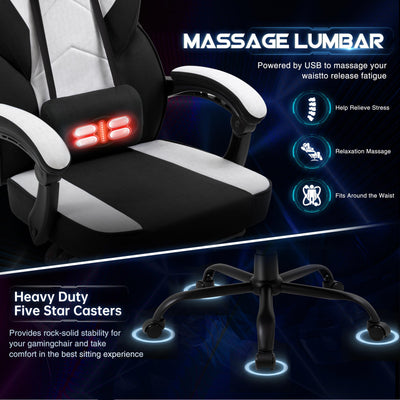 Gaming Chair for Adults with Footrest & Massage Lumbar Support, Ergonomic High Back Gamer Chair, Adjustable Swivel Computer Gaming Chairs with Headrest and Linkage Armrests,Black