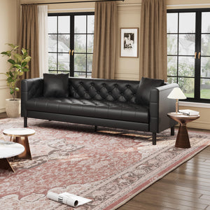 81 in Leather Couch for Living Room, Modern Leather Sofa with Deep Seat, Handmade Button Tufted 3 Seater Sofa, Chesterfield Couch for Apartment or Office, Black
