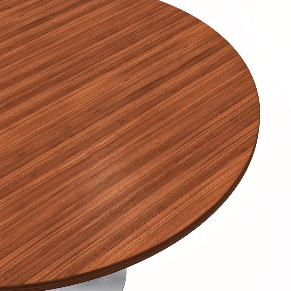 Mid-Century Modern 48 Inch Round Dining Table, MDF Wood Tabletop with White Steel Pedestal Base, Large Pedestal Kitchen & Dining Room Table, Breakfast Nook Table (Cognac Brown)