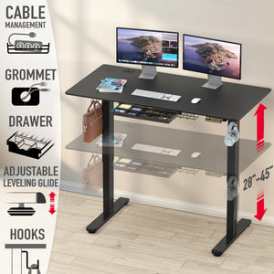 55 x 28 Inches Electric Height Adjustable Standing Desk with Drawer and Memory Preset, Black