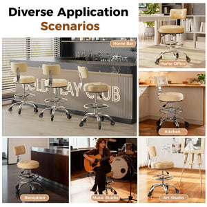 Office Drafting Chair with Footrest, Tall Height Adjustable Stool with Back Support, Heavy Duty Rolling Stool Chair with Wheels for Office Home Kitchen Bar Shop Guitar Studio Vanity, White