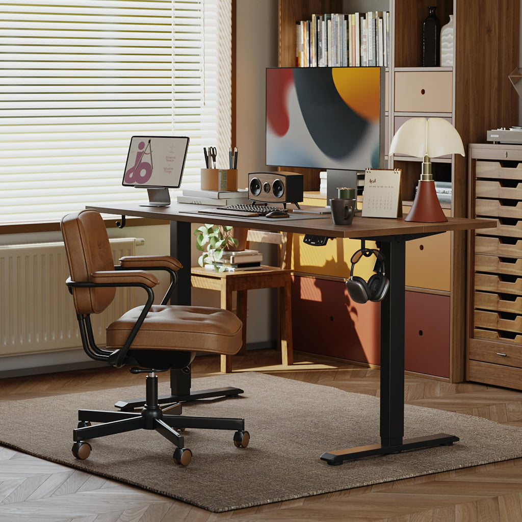 Electric Standing Desk, 48 x 24 Inches Height Adjustable Desk, Sit Stand up for Work Office Home, Ergonomic Rising Computer Table with Memory Preset, Dark Walnut