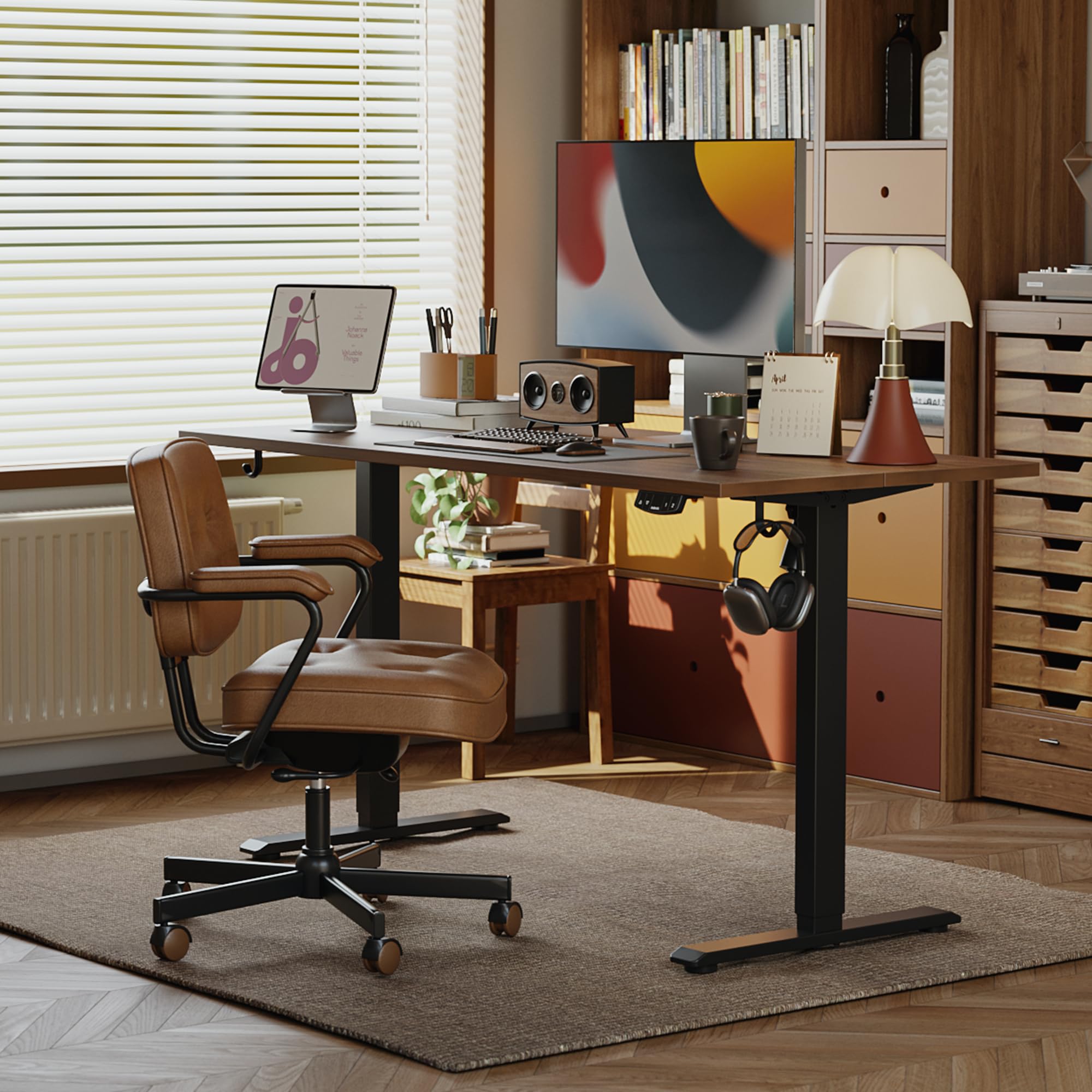 Electric Standing Desk, 48 x 24 Inches Height Adjustable Desk, Sit Stand up for Work Office Home, Ergonomic Rising Computer Table with Memory Preset, Dark Walnut
