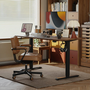 Electric Standing Desk, 63 x 24 Inches Height Adjustable Desk, Sit Stand up for Work Office Home, Ergonomic Rising Computer Table with Memory Preset, Dark Walnut