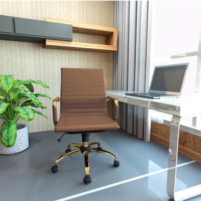 Modern Ergonomic Executive Office Chair, High-Back Leather Conference Desk Chair with Adjustable Height, Tilt Control, 360° Swivel & Gold Frame for Home Office
