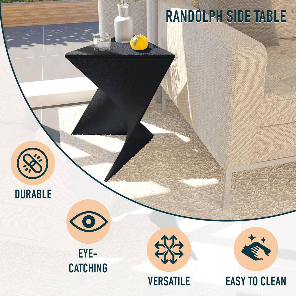 15.75" Triangular Side Table, Stackable Plastic Accent End Table for Indoor & Outdoor Use, Weather-Resistant Modern Patio & Living Room Table, Black