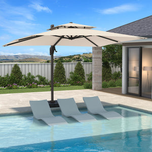 10 X 13 FT Cantilever Patio Umbrella Outdoor Heavy Duty Double Top Windproof Rectangle Offset Umbrellas with 360-degree Rotation for Pool Deck Backyard, Beige