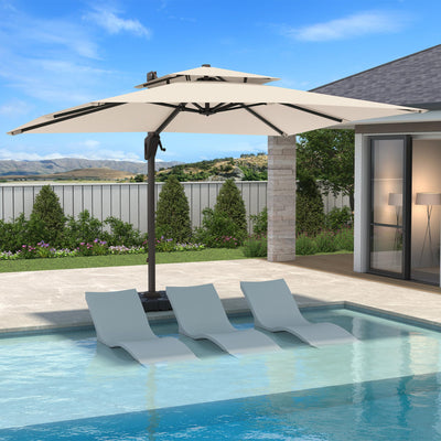 10 X 13 FT Cantilever Patio Umbrella Outdoor Heavy Duty Double Top Windproof Rectangle Offset Umbrellas with 360-degree Rotation for Pool Deck Backyard, Beige