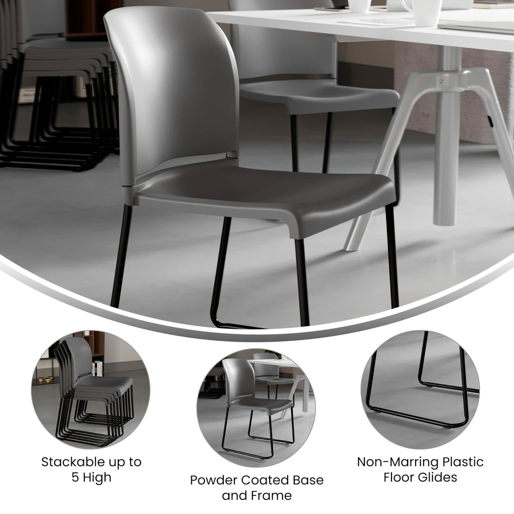 HERCULES Series 880 lb. Capacity Gray Full Back Contoured Stack Chair with Black Powder Coated Sled Base