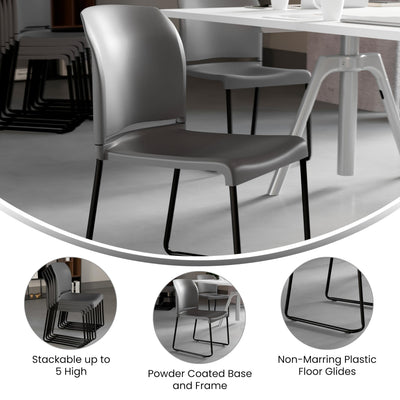 Set of 5, Gray, Hercules Series Contoured Stacking Chairs for Waiting Rooms and Offices, Ergonomic Lobby Chairs with Curved Back