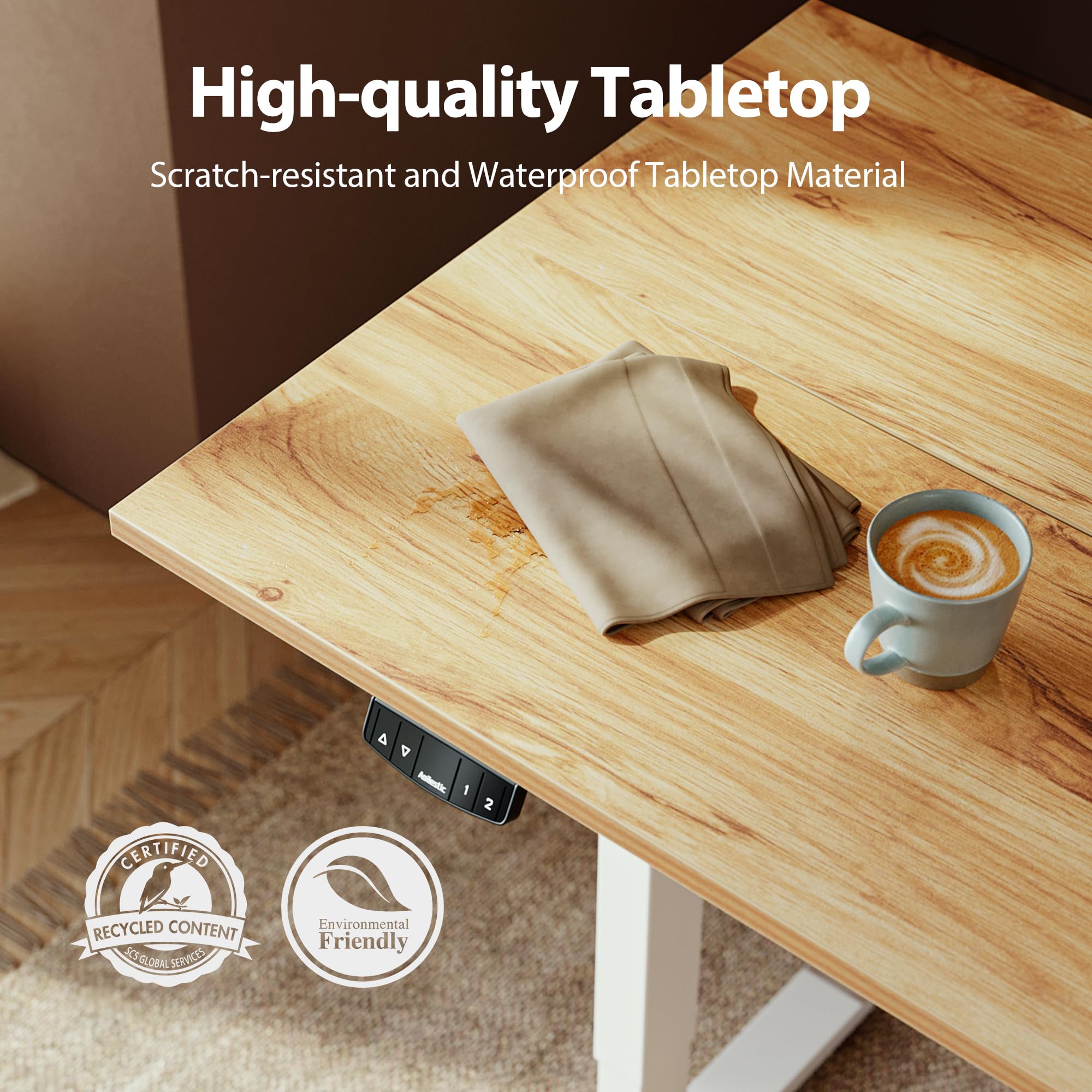 Electric Standing Desk, 63 x 24 Inches, Light Rustic Brown