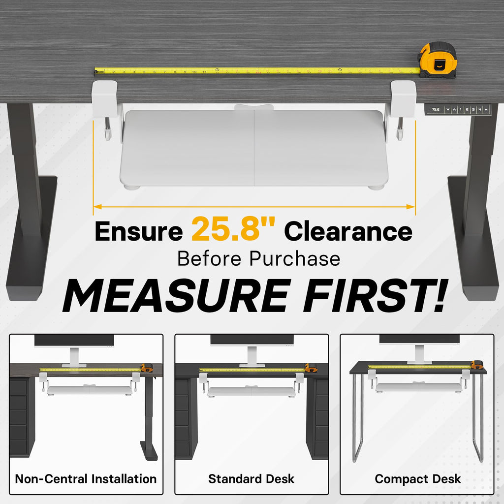 KMT01-PJ Under Desk Keyboard Tray, Pull-Out Keyboard & Mouse Platform with C-Clamp, 20 x 11.8 in Space-Saving Ergonomic Slide-Out Drawer, White