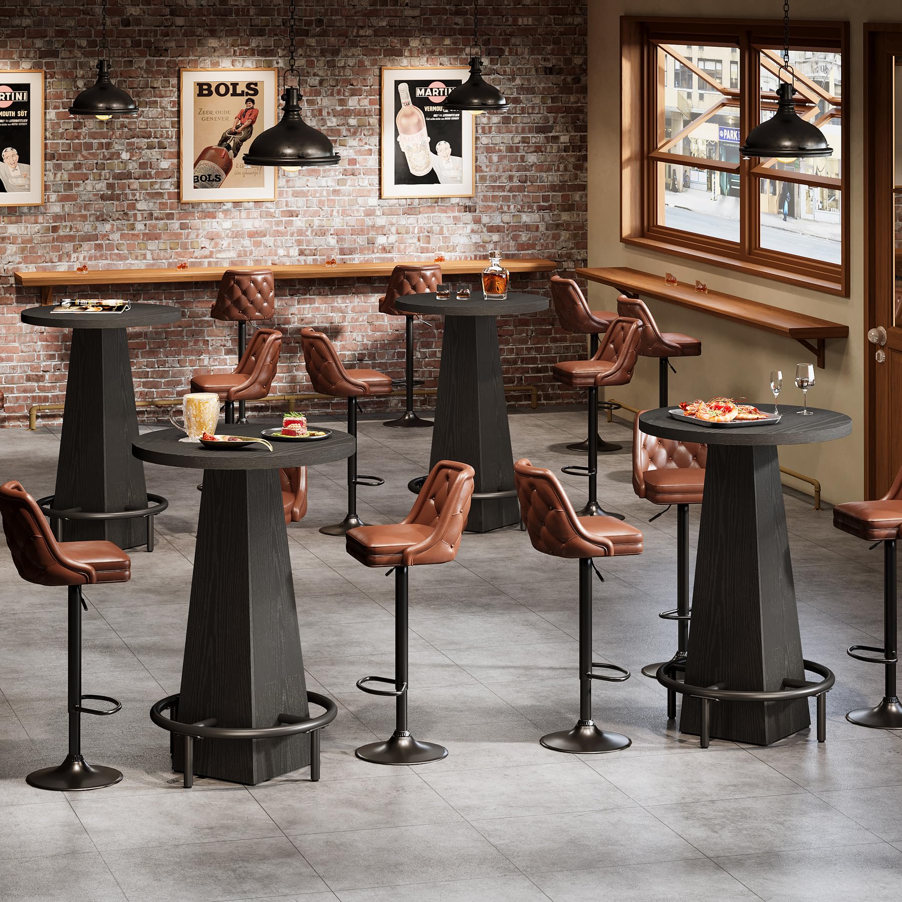 Bar Table, 37.4" High Round Pub Table for Small Bars, Dining Room, Kitchen, Black (Only Table)