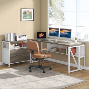 L Shaped Desk with Drawer Cabinet, 63