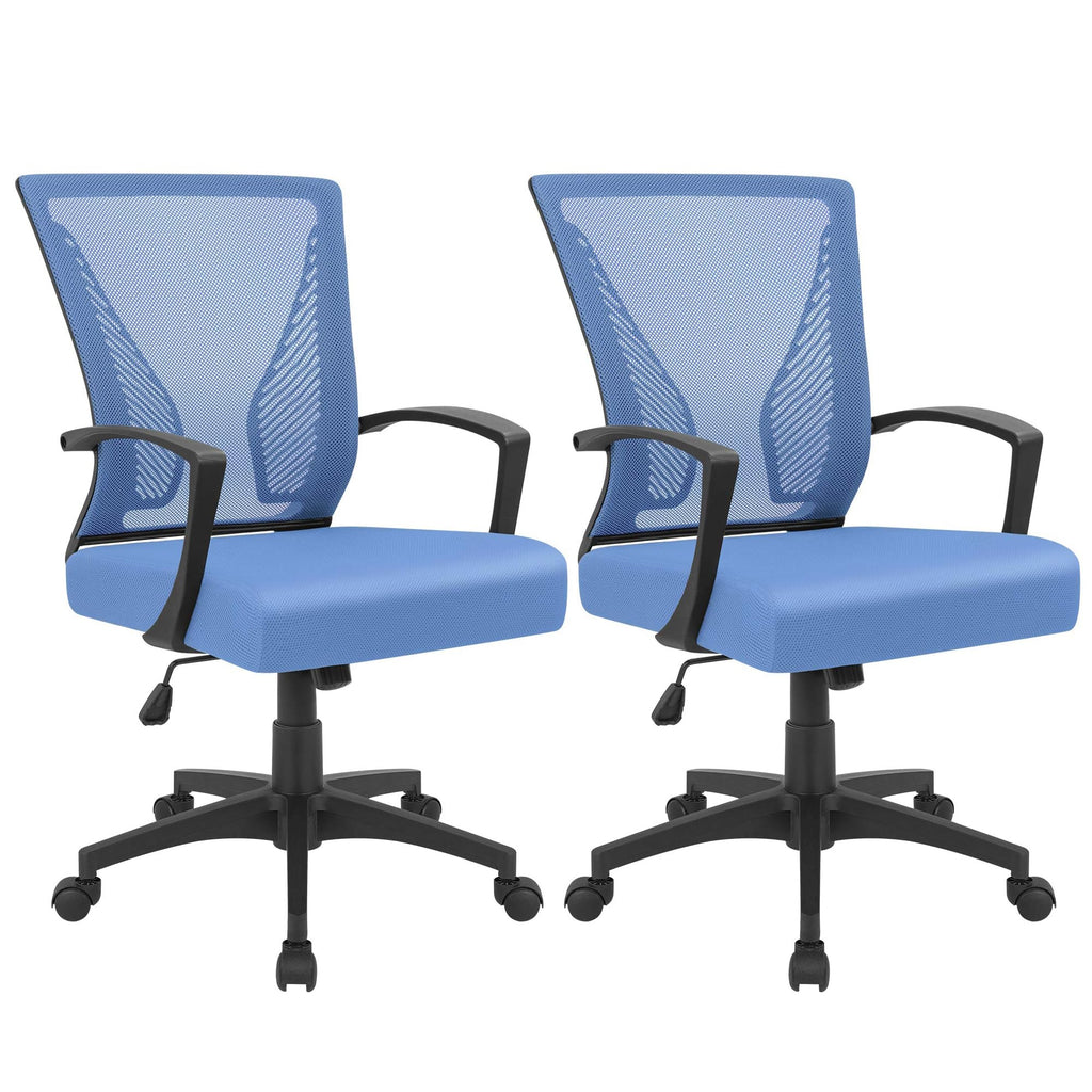 Office Chair Ergonomic Computer Desk Mesh Chair Mid Back Swivel Lumbar Support with Armrest (2, Blue)