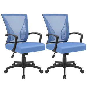 Office Chair Ergonomic Computer Desk Mesh Chair Mid Back Swivel Lumbar Support with Armrest (2, Blue)