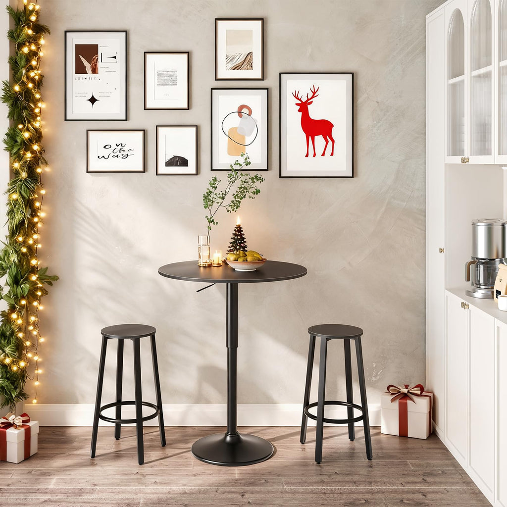 Bar Table, Height-Adjustable Round Pub Table 27-35.4 Inches, Cocktail Table with Sturdy Base, Modern Style, Easy to Assemble, Suitable for Small Space, Black