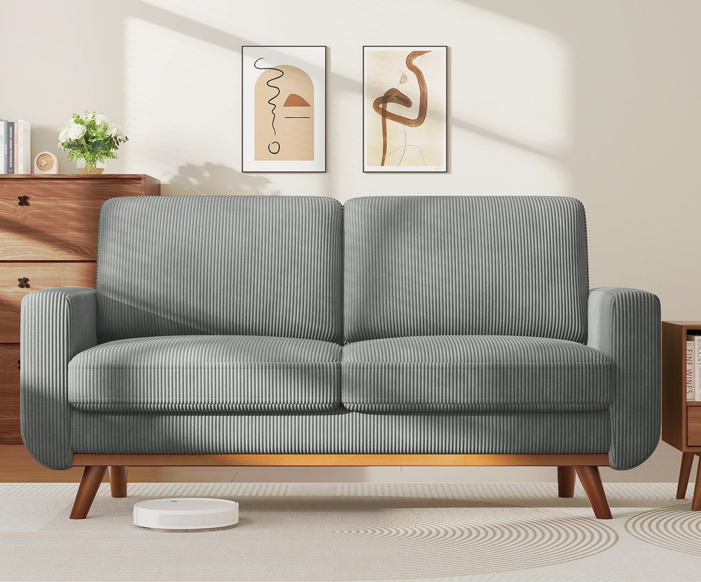 68" Loveseat Sofa Dark Gray, Comfy Corduroy Couch with Spring Cushion and Solid Wood, Modern Extra Deep Seat for Bedroom, Living Room, Office