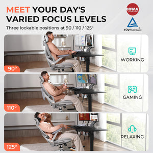 Ergonomic Mesh Office Chair, Adjustable Lumbar High Back Desk Chair 400lbs, 4D Flip-up Arms, 3 Tilt Backrest, 3D Headrest, PU Wheels, Swivel Rolling Computer Seating for Long Desk Work - Grey