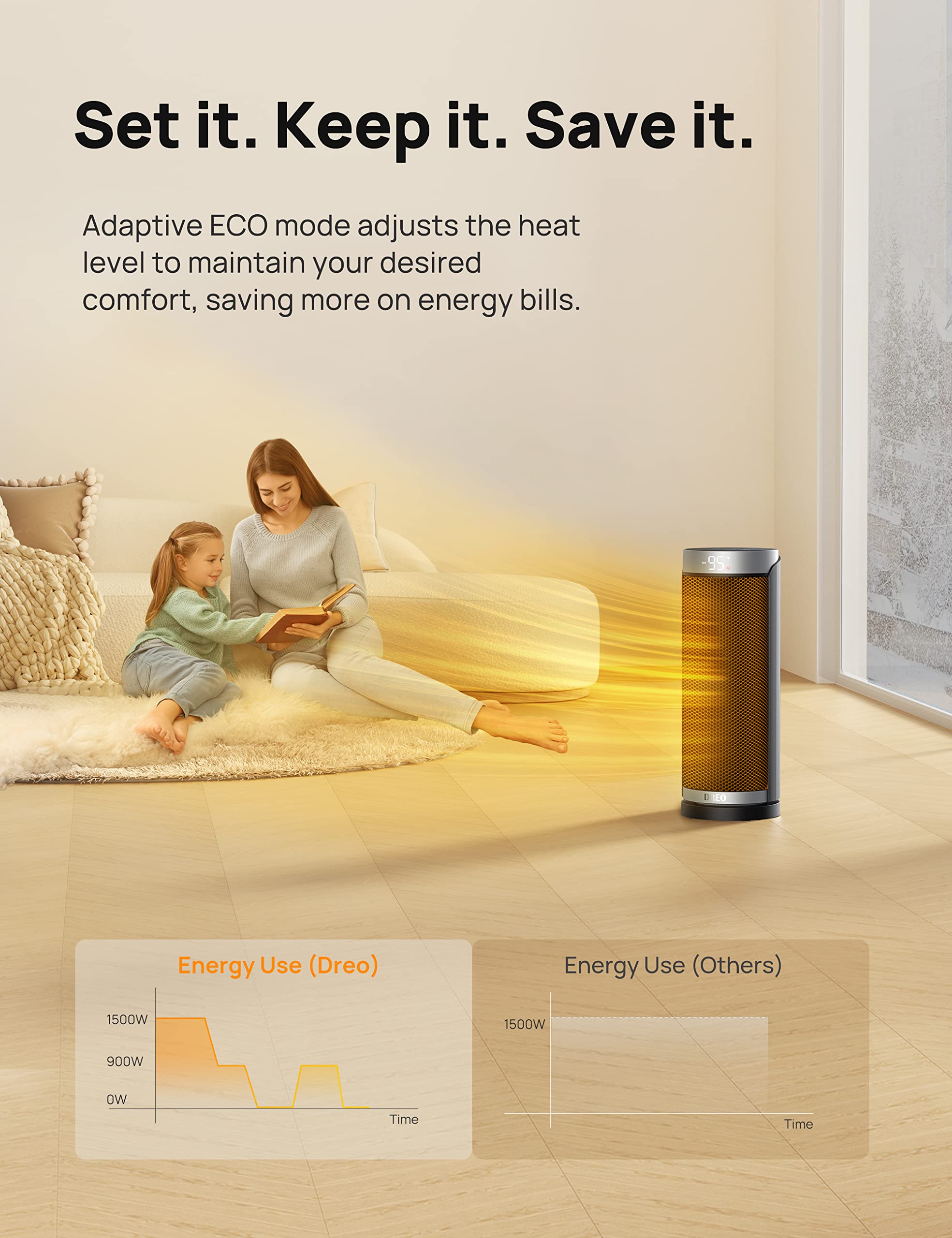 Space Heater, 1500W PTC Ceramic Heaters for Indoor Use with Remote, 70° Oscillation, 1-12H Timer, Electric Heaters with Thermostat, Fast and Safe Portable Heater for Office, Bedroom, Large Room