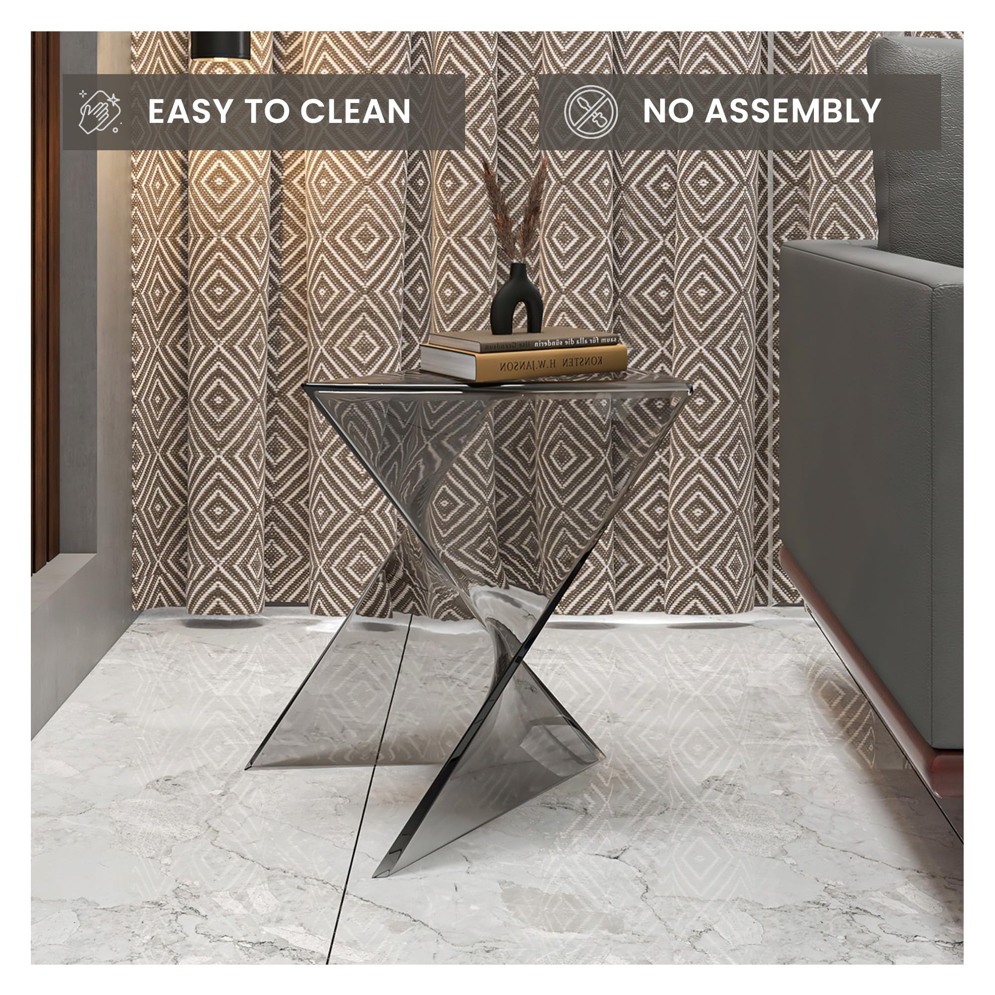 15.75" Stackable Weather-Resistant Plastic Triangular Side Table - Clear Smoke Accent End Table for Indoor & Outdoor Use