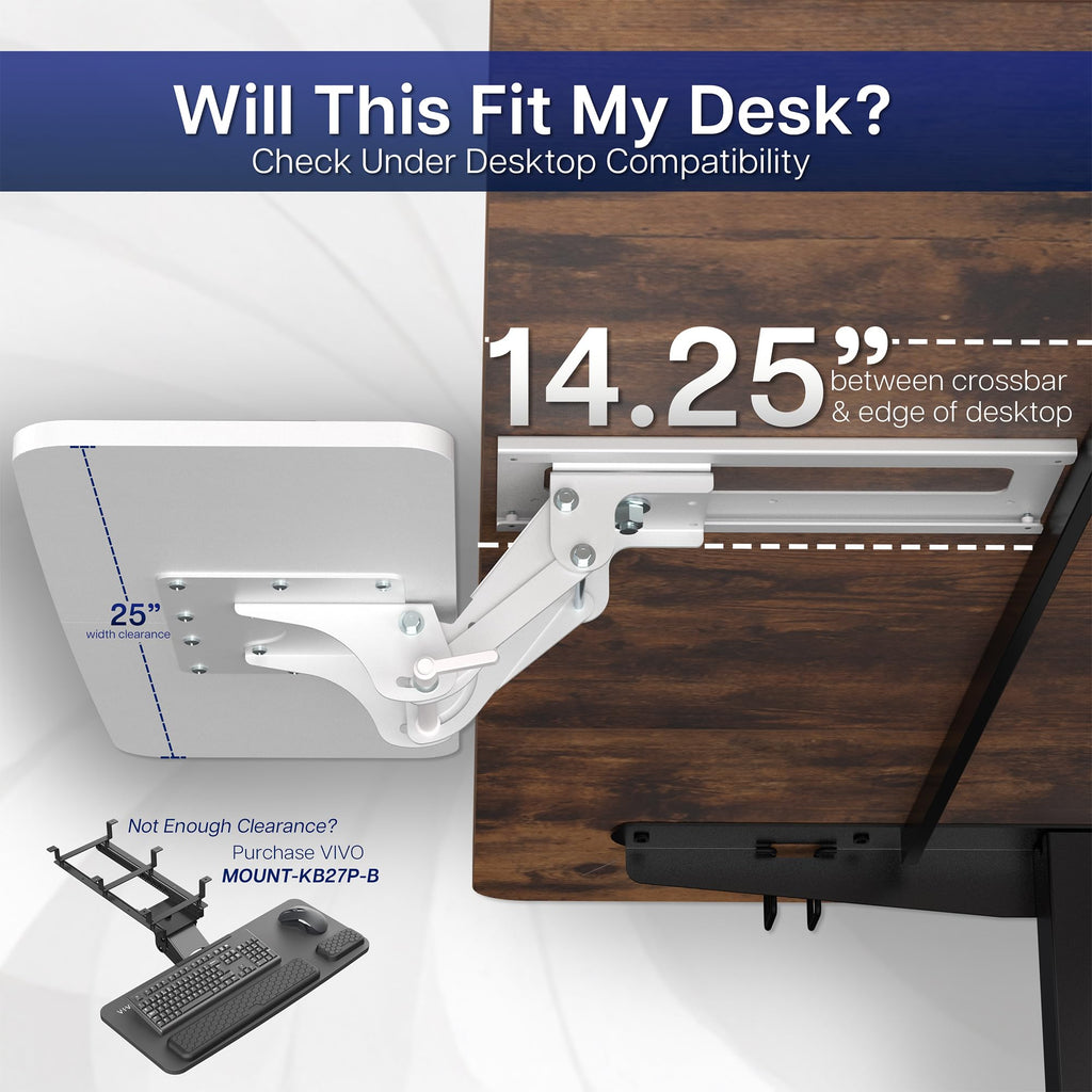 Adjustable 25 x 10 inch Computer Keyboard and Mouse Platform Tray Ergonomic Under Table Desk Mount Drawer Underdesk Shelf, White, MOUNT-KB03W