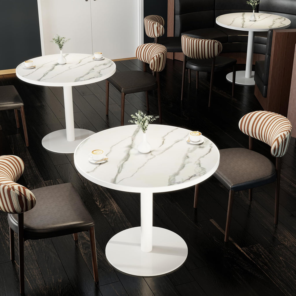 31.5" Tulip Table,Round Kitchen Dining Table for 2-4 with Thick Sintered Stone Top,Titanium Golden Pedestal Base,Heat-Resistant,Bistro Table for Dining Room,Café,Small Space（White Glacial）