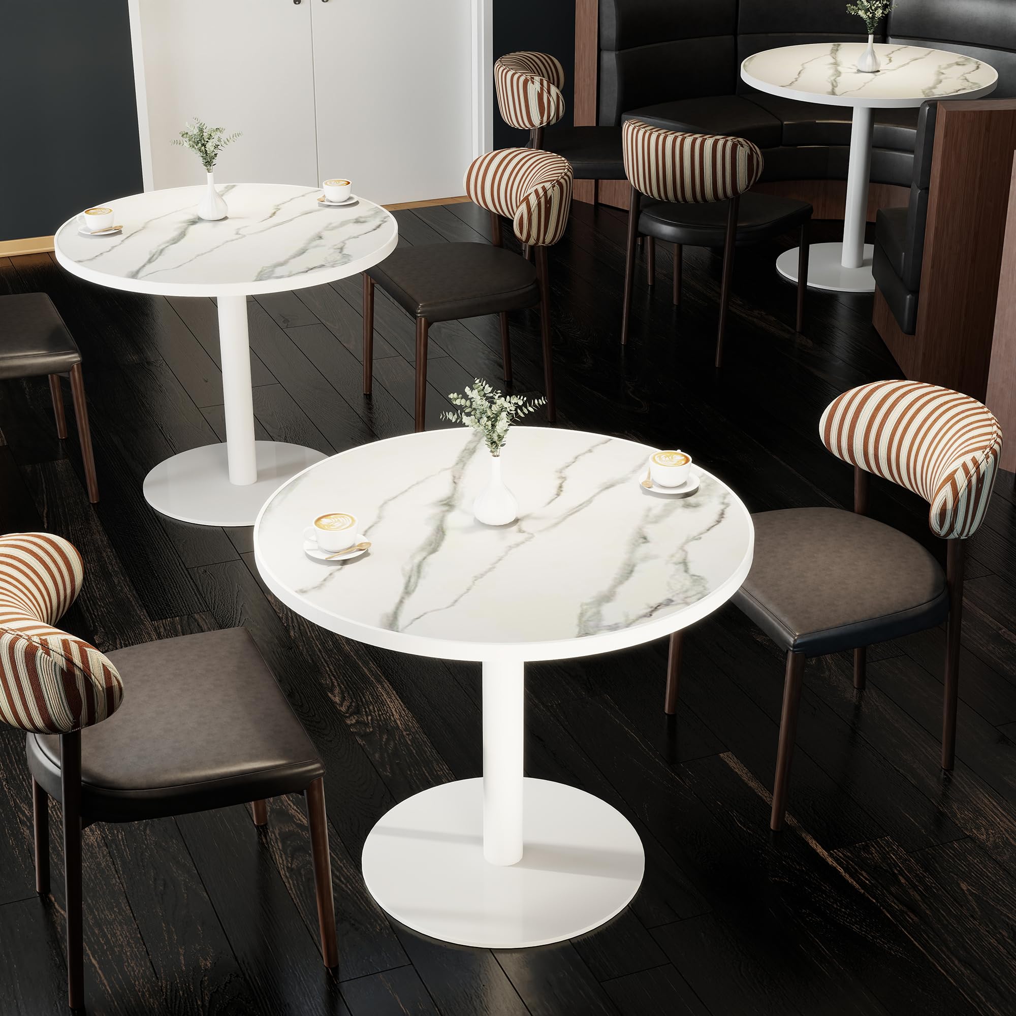 31.5" Tulip Table,Round Kitchen Dining Table for 2-4 with Thick Sintered Stone Top,Titanium Golden Pedestal Base,Heat-Resistant,Bistro Table for Dining Room,Café,Small Space（White Glacial）