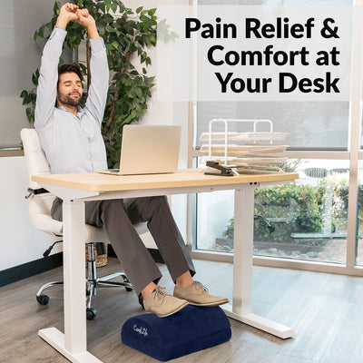 Foot Rest for Under Desk at Work – Adjustable Height Memory Foam Foot Stool for Under Desk, Office Chair & Gaming Chair – Ergonomic Footrest for Back & Hip Pain Relief (Navy)