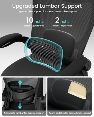 Office Chair, Ergonomic Desk Chair with Adjustable Lumbar Support and Flip up Armrest, Breathable Mesh Computer Chair for Home Office, Black