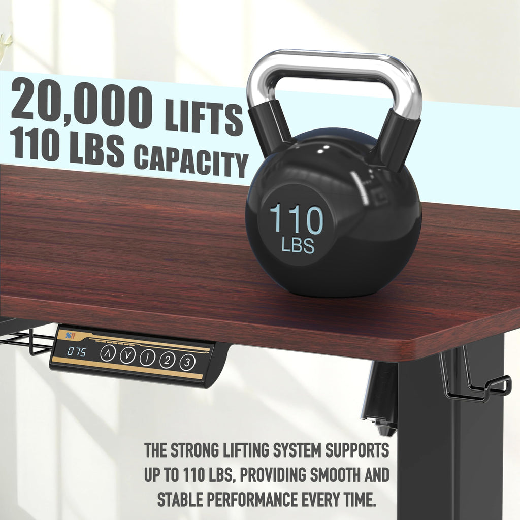 55 x 28 Inches Electric Height Adjustable Standing Desk with Drawer and Memory Preset, Cherry