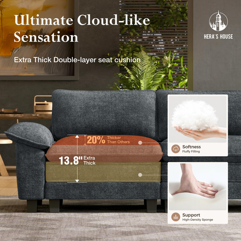 124" Modular Sectional Sofa, Oversized Couches for Living Room, Comfy Cloud Couch 3-Seater Deep Seat Sofa with Throw Pillow, Chenille Blue