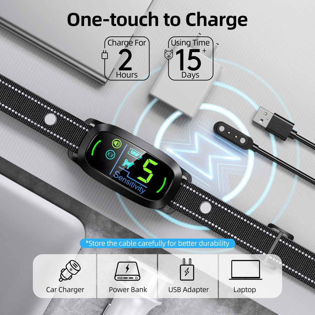 Dog Bark Collar for Large Medium Small Dogs, Rechargeable Smart Bark Collar, Anti Barking Training Collar with 5 Adjustable Sensitivity Beep Vibration (Black)