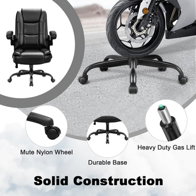 Leather Office Desk Chair,Ergonomic Office Chair with Lumbar Support,Computer Chair,Executive Leather Chair with Padded Flip-up Arm,Adjustable Armrests, Gray,275LBS