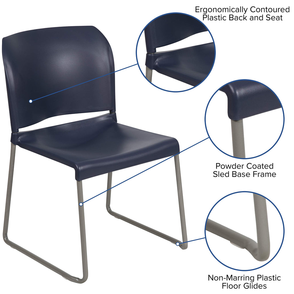 Set of 5, Navy, Hercules Series Contoured Stacking Chairs for Waiting Rooms and Offices, Ergonomic Lobby Chairs with Curved Back