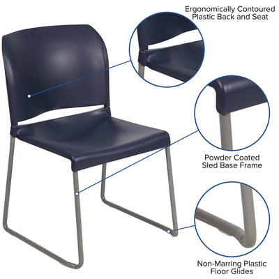 Set of 5, Navy, Hercules Series Contoured Stacking Chairs for Waiting Rooms and Offices, Ergonomic Lobby Chairs with Curved Back