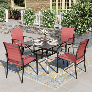 Red Patio Dining Set for 4, 5 Piece Outdoor Table and Chairs Set, 4 x Textilene Dining Chair, 37
