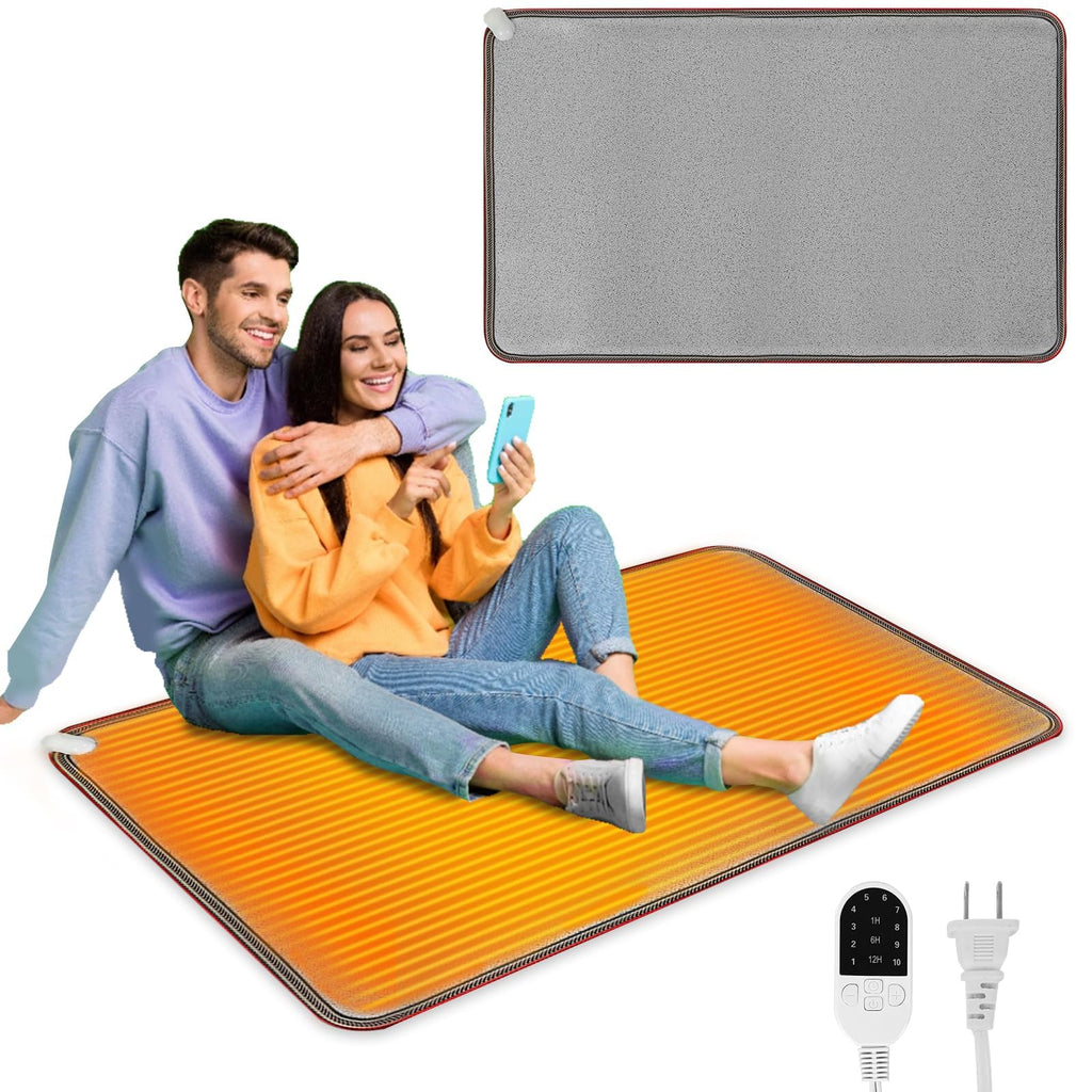 PVC 110V Heated Floor Mat Heater for Foot Warmer Under Desk 31.5 x 20 Inch Electric Heating Pad Energy Saving Carpet Pad Indoor Floor Heated Rug for Home Office Bathroom House Gray